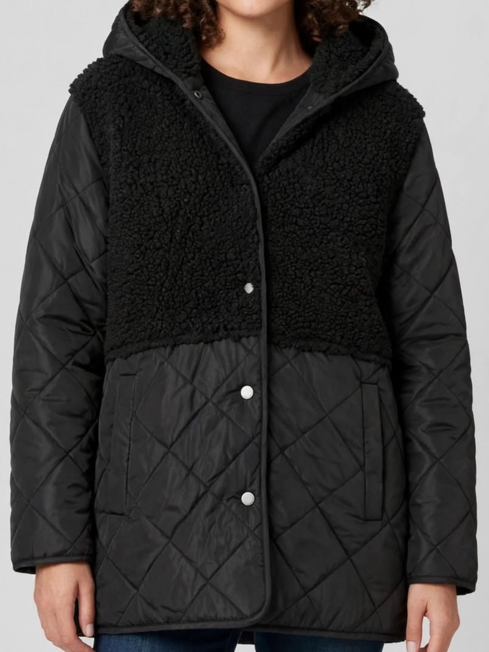 Lucky Brand Quilted Sherpa Hooded Jacket Black Medium NWT Water Resistant